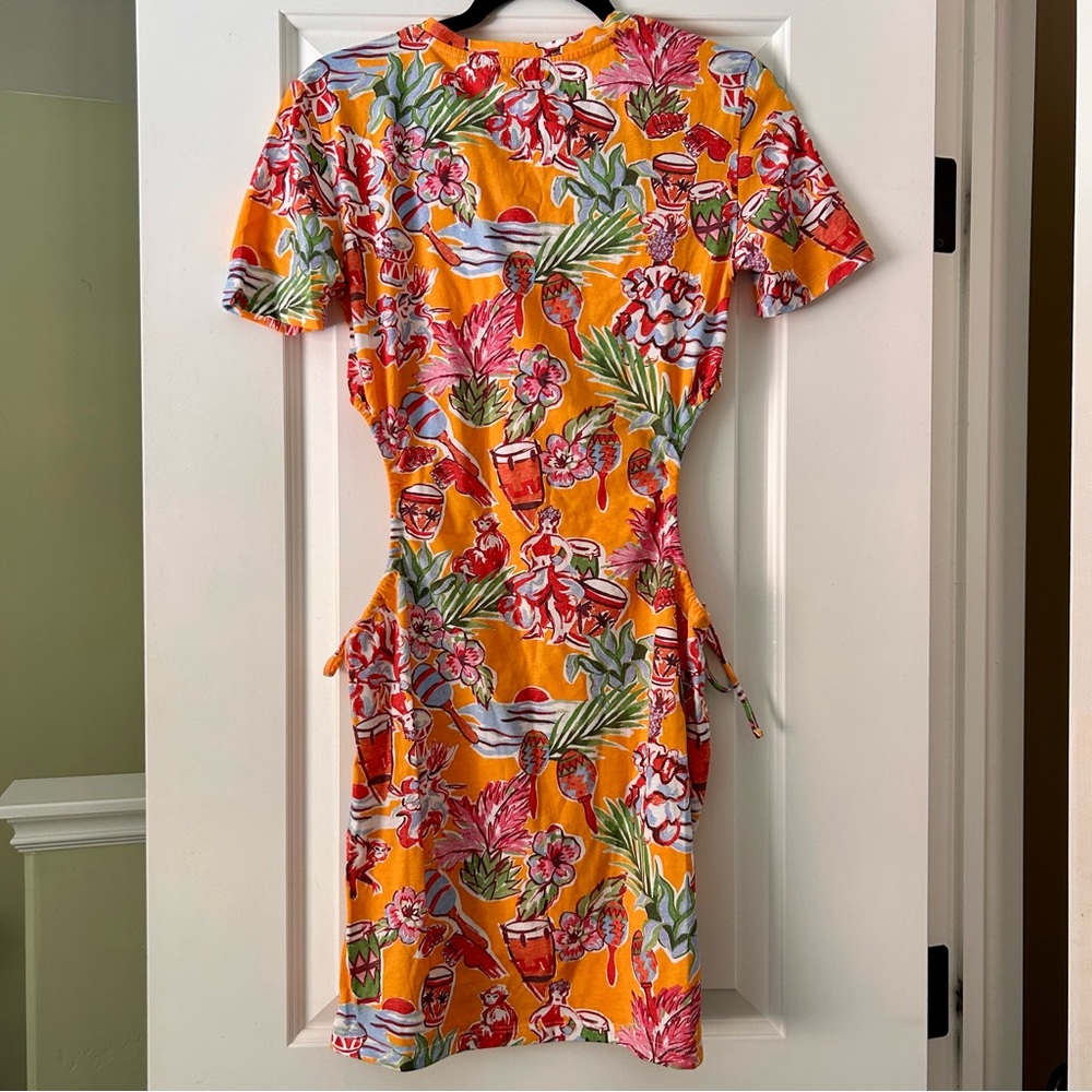Zara Cut Out Tropical Floral Printed Summer Jersey T-Shirt Mini Dress NWT Small - Picture 6 of 12